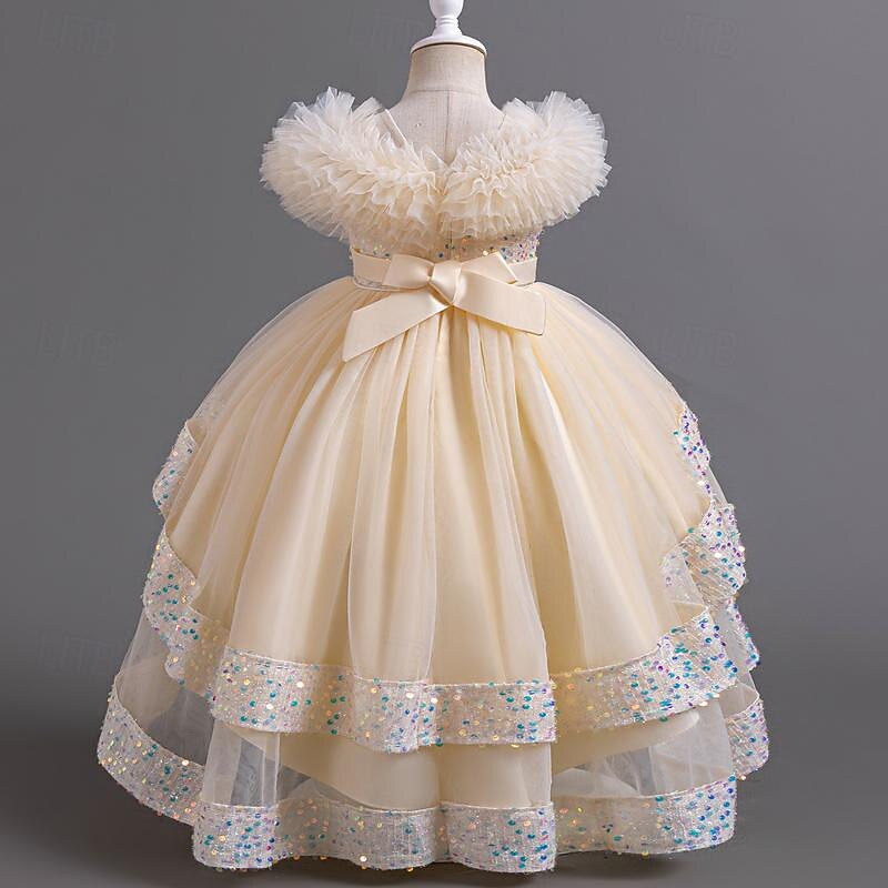 Kids Girls' Flower Girl Dress Party Dress Sequin Sleeveless Wedding Party Special Occasion Sequins Ruched Zipper Adorable Sweet Cotton Polyester Asymmetrical Party Dress Summer Spring Fall 4-13 Years2