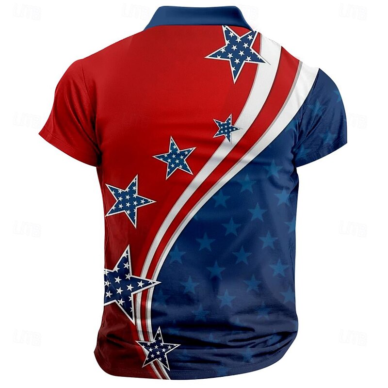 American Independence Day Men's American Flag Veterans Polo Shirts Golf Shirt Short Sleeve Polo Shirts Collared Shirts Streetwear Vacation Wear Party Outfits Buttons 3D Print Spring & Summer Red2