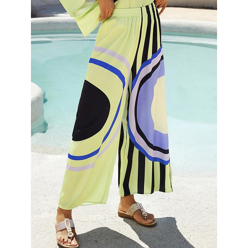 Satin Geometric Print Relaxed Elasticity Straight Pants3