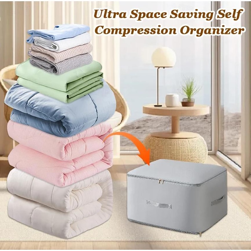 Comforter Storage Bags Ultra Space Saving Self Compression Organizer, Storage Bags for Blankets,Comforters, ClothesHeavy Duty Moving Bags, Storage Tote for Space Saving
