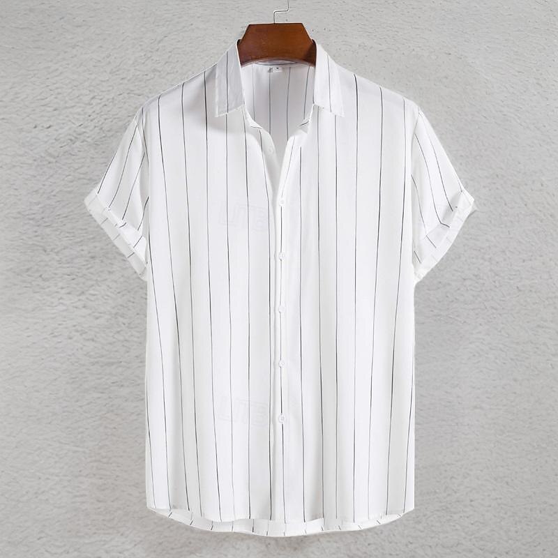 Men's Shirt Summer Shirt Casual Shirt Beach Shirt Button Up Shirt Striped Shirts Black White Blue Green Gray Short Sleeve Stripes Turndown Vacation Hawaiian Clothing Apparel Polyester Fashion Casual