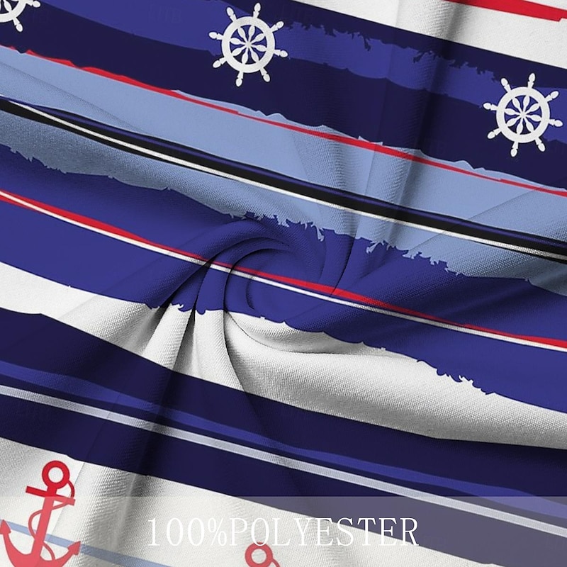 Kentucky Derby Men's Nautical Hawaiian Polo Shirts Golf Shirt Short Sleeve Polo Shirts Collared Shirts Beach Wear Vacation Wear Tropical Wear Party Outfits 3D Print Buttons Spring & Summer White Blue3