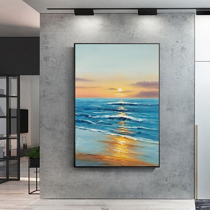 Ocean Painting handmade Sunrise Ocean Painting Large Canvas Coast Painting Sea Landscape Painting Palette life seascape oil painting Bedroom Painting Home Decor Christmas gift2