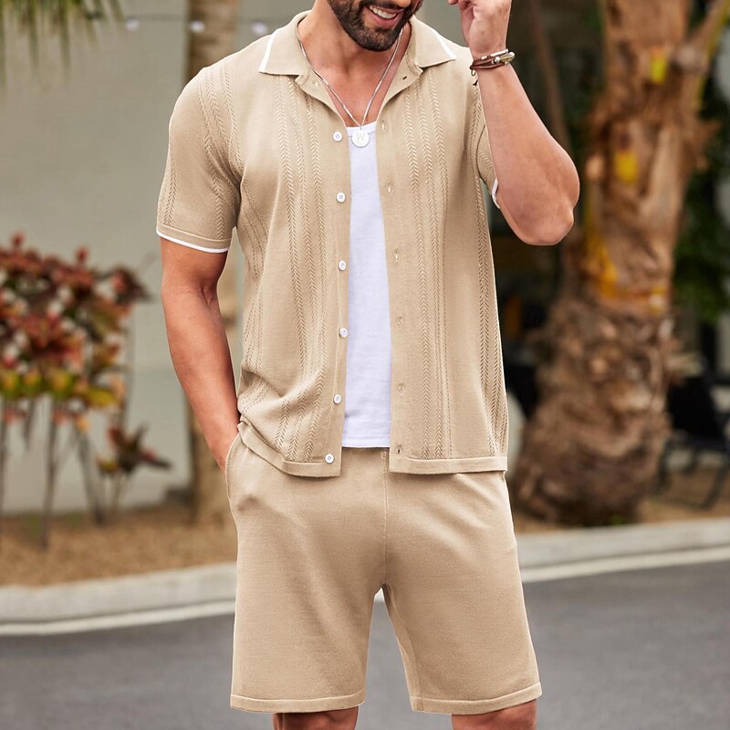 Male Polo Knit Polo Sweater Golf Shirt Short Sleeve Lapel Summer Solid / Plain Color Black Dark Navy khaki Top Tee for Men3