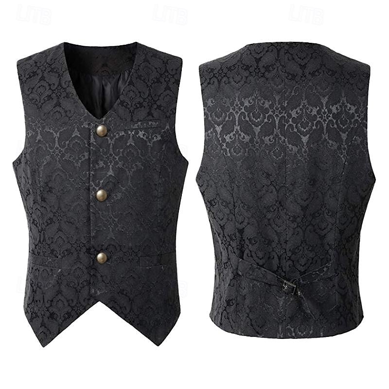 Retro Vintage Medieval Renaissance Vest Prince Nobleman Jacquard Fancy Dress Men's Fantasy Royal Halloween Carnival Masquerade Party / Evening Adults' Vest2