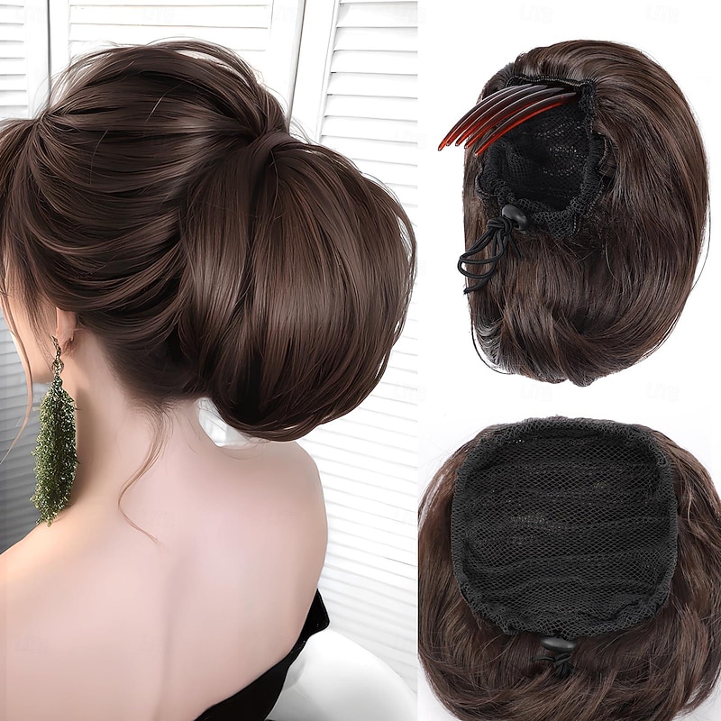 Messy Hair Bun Short Ponytail Bun Drawstring Comb Clip Bun Extension for Women Synthetic Hair piece Chignon Updo Bun Hair for Daily Party