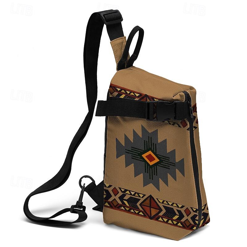 Men's Crossbody Bag Shoulder Bag Chest Bag Polyester Outdoor Daily Holiday Zipper Print Large Capacity Lightweight Multi Carry National Totem Earth Yellow Grey4
