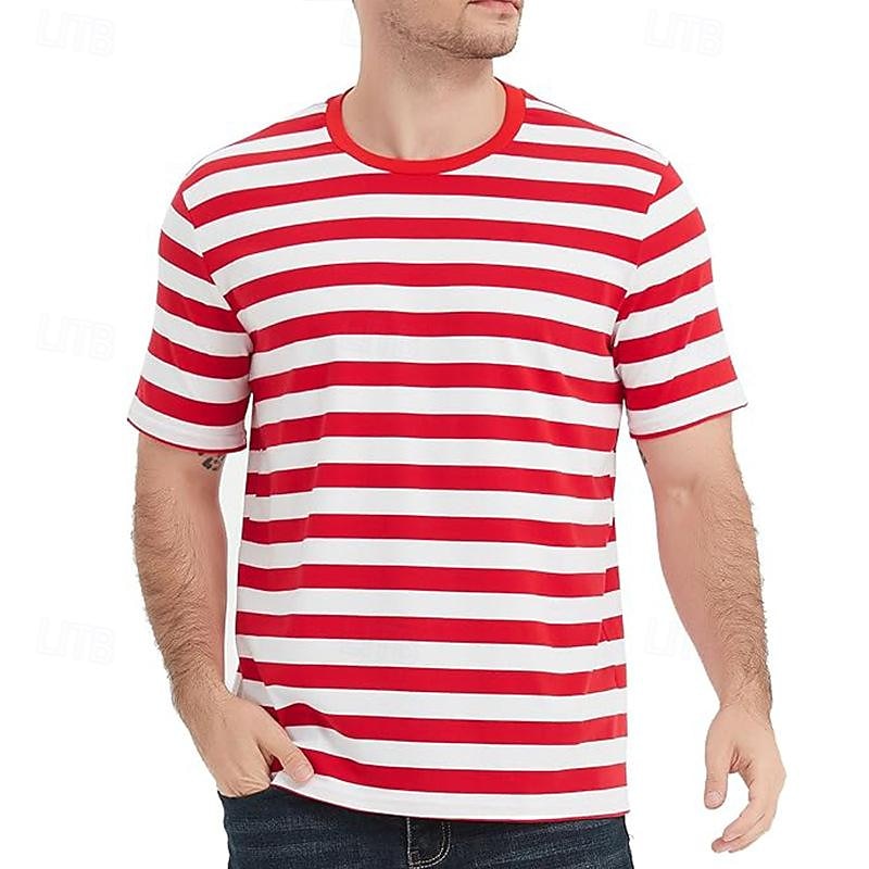 Men's T Shirt Tee Short Sleeve Shirt Tee Top Short Sleeve Crew Neck Spring & Summer Striped Fashion Designer Basic Vacation Street Going out Black Yellow Red Top Tee for Men2