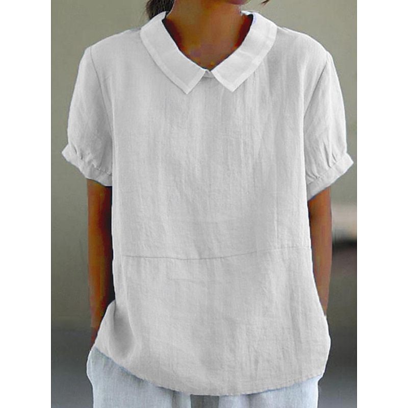 Women's Shirt Blouse Cotton Linen Shirts Plain Basic Modern Shirt Collar Daily Buttons White Pink Navy Blue Light Blue Summer