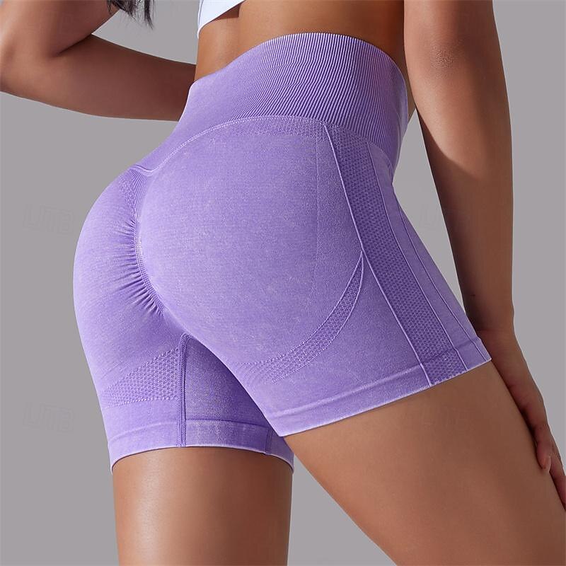 Women's Gym Shorts Yoga Shorts Workout Shorts High Waist Pilates Gym Workout Workout Shorts Solid Color Dark Grey Sky Blue Purple Sports Activewear Stretchy Slim