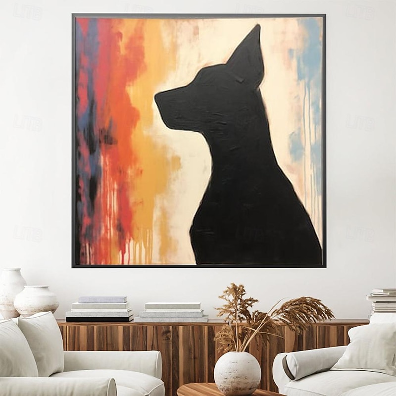 Hand painted Abstract Dog Silhouette oil painting hand painted Large Dog Painting Black And White dog Paintings On Canvas Fine Art Wall Decor oil painting for living room home decor2