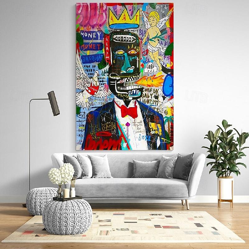 Graffiti art handmade King of street Basquia style Bright painting Large Graffiti Style Wall Art Pop Art Painting on Canvas pop art painting Graffiti artwork painting Ready to Hang Decor2