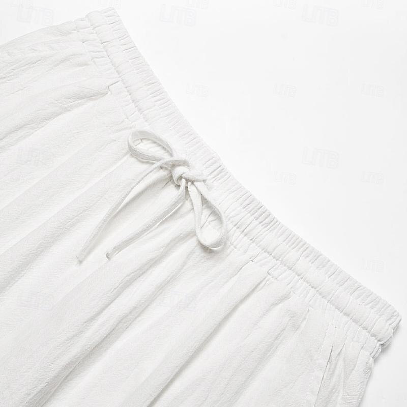 Men's Shorts Linen Shorts Summer Shorts Button Split Front Pocket Plain Comfort Breathable Knee Length Party Outdoor Casual Fashion Basic White Navy Blue3