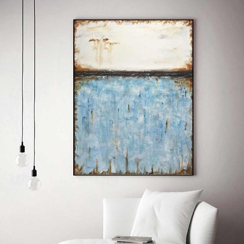 Abstract Skyline Painting hand painted Extra large wall art pain ting handmade blue landscape painting on canvas large wall art blue abstract mordern painting for Bedroom Living room painting4