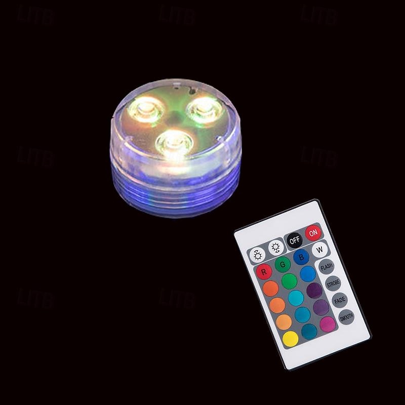 Submersible Pool LED Light with Remote RGB Aquarium Diving Light Battery Powered 3LED Underwater Light Wedding Pond Pool Bathtub Aquarium Party Vase Decoration 1PC2