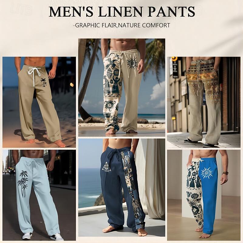 Men's Graphic Prints Dandelion Trousers Summer Pants Beach Pants Mid Waist Fashion Designer Big and Tall Casual Daily For Vacation Elastic Drawstring Design Front Pocket Straight Leg Spring & Summer3