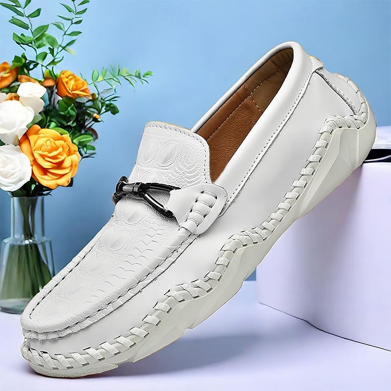 Men's Loafers & Slip-Ons Penny Loafers Leather Comfortable Slip Resistant Loafer Silver Black White