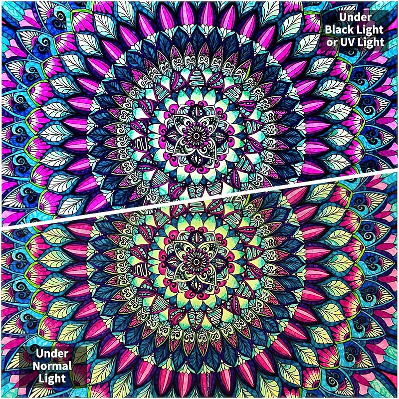 Blacklight Tapestry UV Reactive Glow in the Dark Glow Party Neon Mandala Bohemian Psychedelic Trippy Misty Hanging Tapestry Wall Art Mural for Living Room Bedroom3