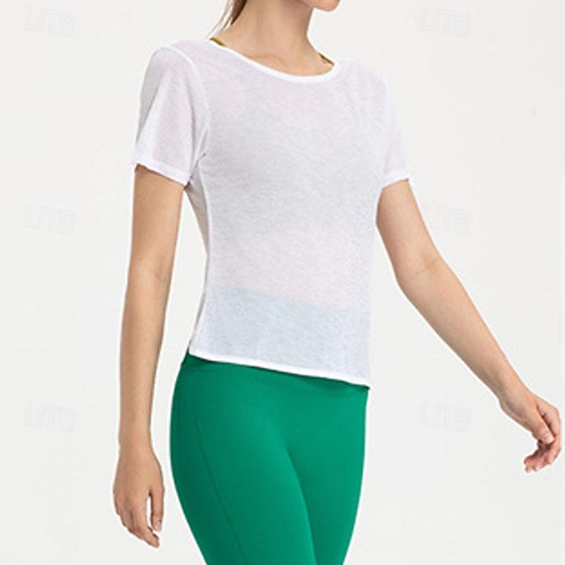 Women's Yoga Top Crew Neck Quick Dry Lightweight Breathable Backless Short Sleeve Sports Solid Color Tee Tshirt Top For Running Fitness Yoga Loose Fit Activewear3