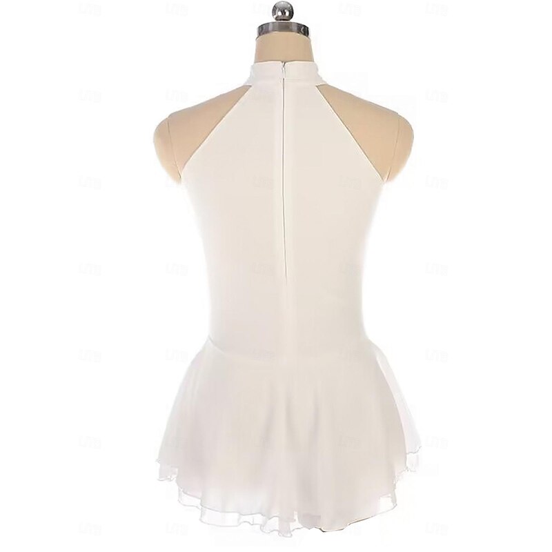 Figure Skating Dress Women's Girls' Ice Skating Dress White Patchwork Thumbhole Mesh Spandex Stretchy Training Practice Professional Skating Wear Thermal Warm Crystal / Rhinestone Sleeveless Ice2