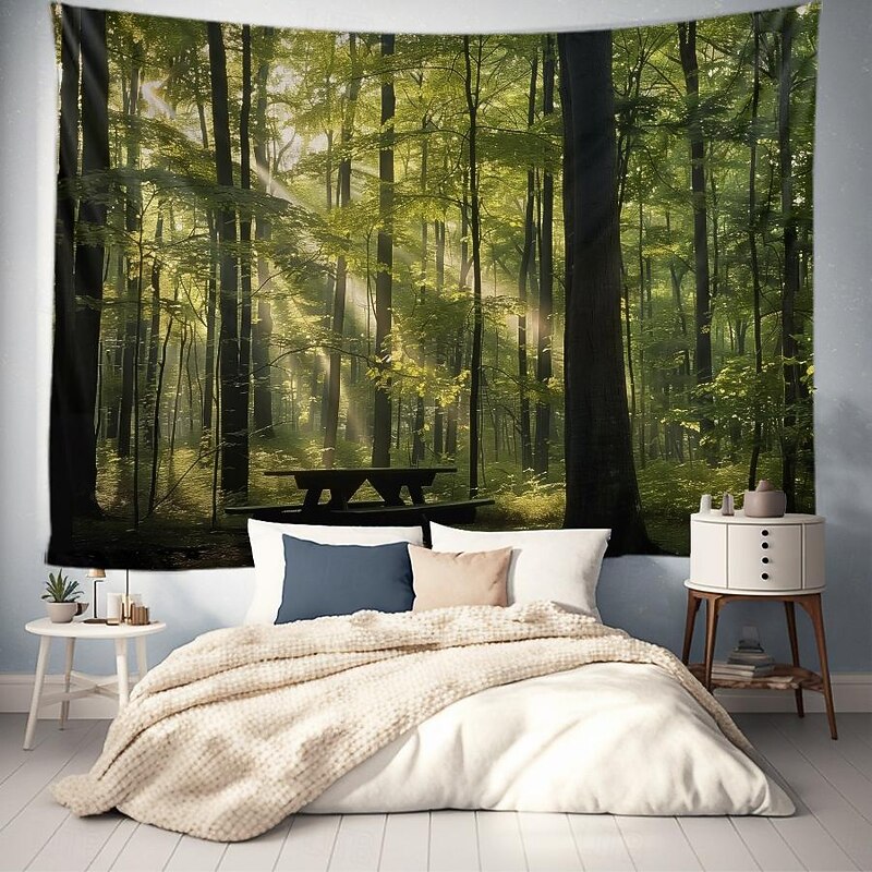 Forest Landscape Beam Hanging Tapestry Wall Art Large Tapestry Mural Decor Photograph Backdrop Blanket Curtain Home Bedroom Living Room Decoration 10