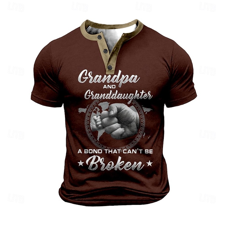 Mens Short Sleeve Henley Graphic Tee - Grandpa & Granddaughter: A Bond That Can't Be Broken Family Relationship