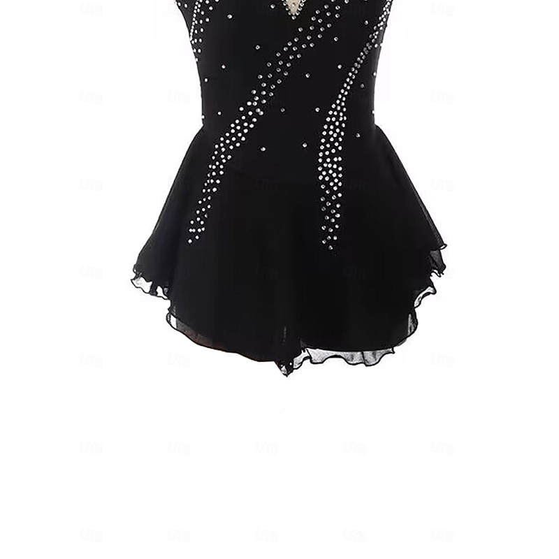 Figure Skating Dress Women's Girls' Ice Skating Dress Black Patchwork Open Back Mesh Spandex Stretchy Training Practice Professional Skating Wear Crystal / Rhinestone Sleeveless Ice Skating Figure3