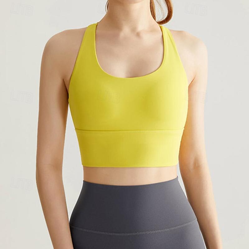 Women's Light Support Sports Bra Running Bra Open Back Molded Cup Bra Top Padded Fitness Leisure Sports Running Breathable Lightweight Soft Black Yellow Purple Solid Colored2