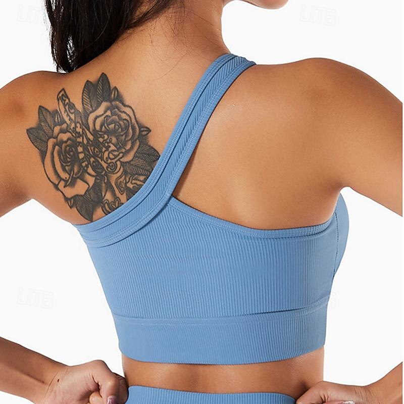 Women's Light Support Sports Bra Running Bra Open Back Wirefree Bra Top Padded Fitness Leisure Sports Running Breathable Lightweight Soft Black White Blue Solid Colored4