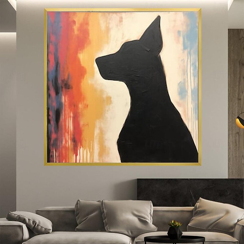 Hand painted Abstract Dog Silhouette oil painting hand painted Large Dog Painting Black And White dog Paintings On Canvas Fine Art Wall Decor oil painting for living room home decor3