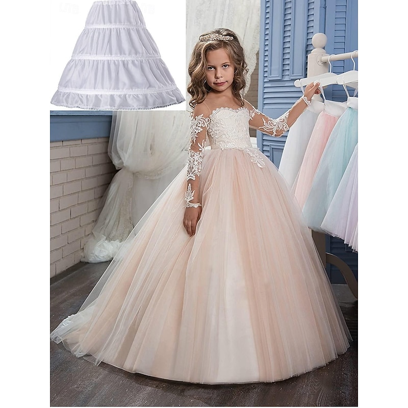 Rococo Baroque Victorian Ankle Length Petticoat Hoop Skirt Under Skirt Crinoline Princess A-Line Fancy Dress Girls' Performance Wedding Wedding Guest Kid's Petticoat3