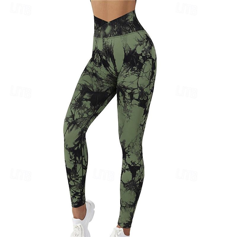Women's Yoga Pants Yoga Leggings High Waist Pilates Gym Workout Workout Tights Tie Dye Army Green Burgundy Dark Green Spandex Sports Activewear Stretchy Slim4