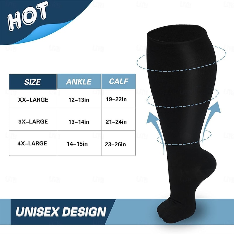 3 Pairs Plus Size Compression Socks for Women & Men, 15-20mmHg Extra Wide Calf Knee High Stockings for Circulation Support3