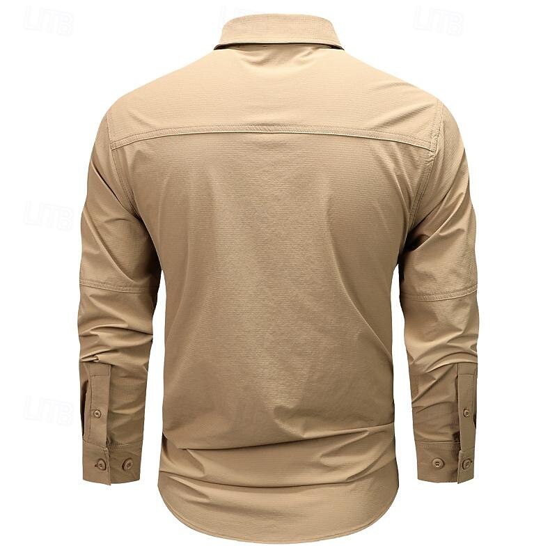 Men's Shirt Workwear Shirts Work Shirt Button Up Shirt Cargo Shirt Black khaki Army Green Gray Long Sleeve Plain Turndown Vacation Holiday Front Pocket Clothing Apparel Fashion Casual Comfortable2