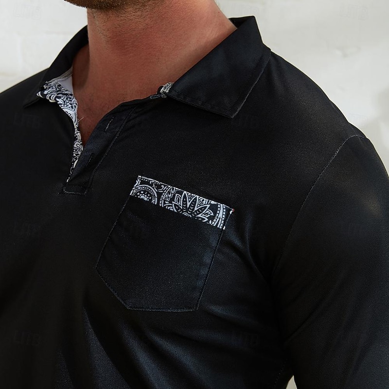 Men's Cable Knit Polo Golf Polos Shirts Long Sleeve Polo Shirts Turndown Vintage Casual Daily 3D Print Fall & Winter Black White Navy Blue2