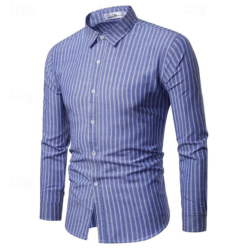 Men's Shirt Summer Shirt Casual Shirt Beach Shirt Button Up Shirt Striped Shirts Black Blue Gray Long Sleeve Stripes Lapel Vacation Hawaiian Button-Down Clothing Apparel Fashion Casual Comfortable2