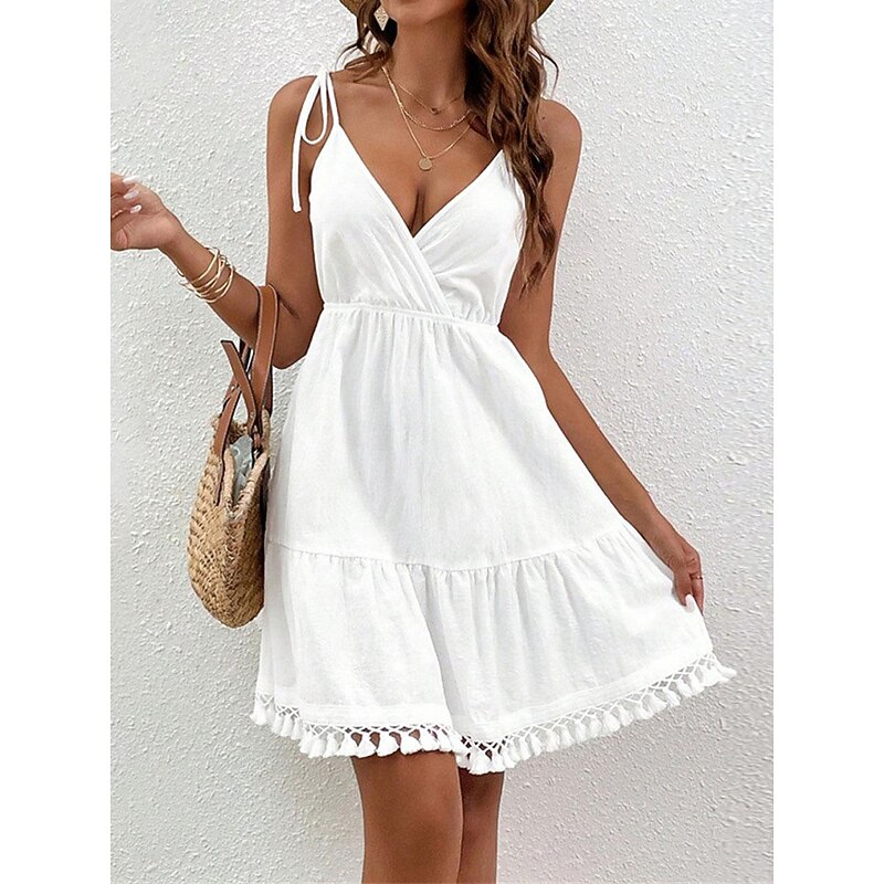 Women's Mini Dress White Dress Graduation Dress Casual Dress Summer Dress Streetwear Basic Casual Vacation Street Holiday Regular Fit Sleeveless Spaghetti Strap White Summer3