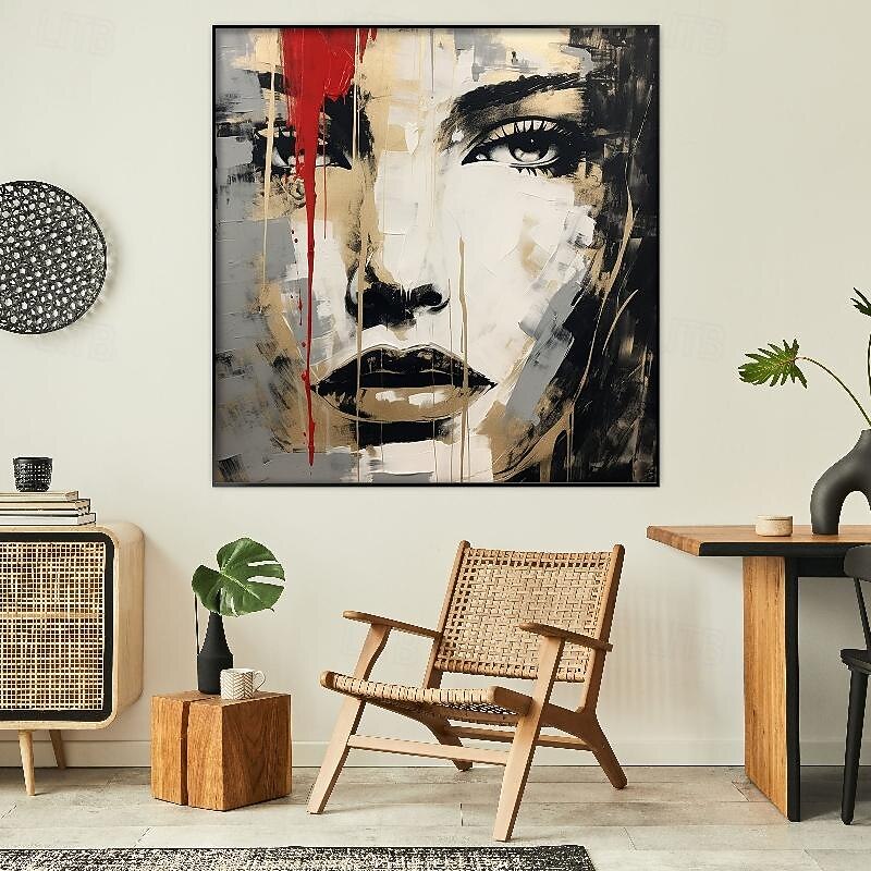 Hand painted Woman Face Red Gray Gold Black oil painting 100% Hand Painted Textured face Painting Acrylic Abstract Oil Painting Wall Decor painting for Living Room Office decoration4