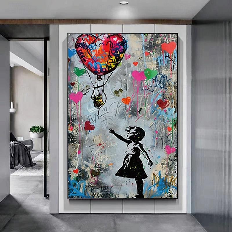 Banksy Girl Graffiti oil painting hand painted pop art painting Famous Canvas Banksy Girl Artwork painting Banksy Balloon Canvas painting wall Decoration  artwork painting4