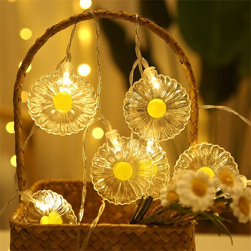 Led Daisy String Light Mini Fairy Garland Light String Battery Operated, Night Light White Light Warm Luster Light String Room Garden Courtyard Balcony Decoration Hanging Light 1.5M 10LED/3M 20LED