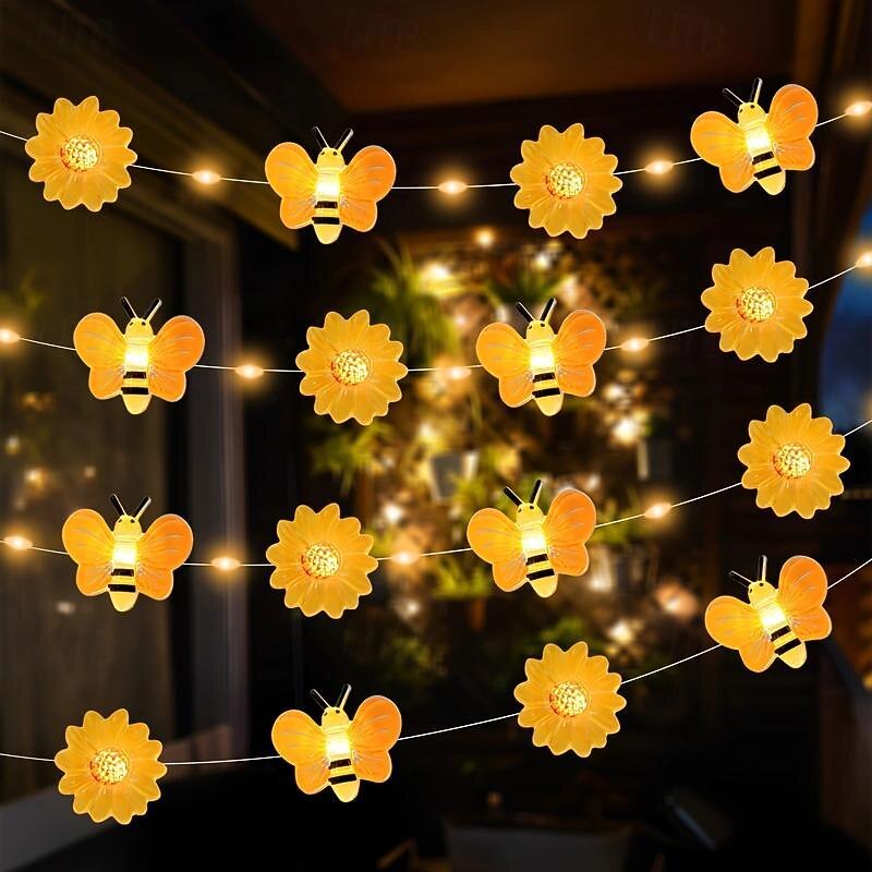 Elegant Wedding Party Reception 1pc Bee Sunflower String Lights – Fairy Lights for Bedroom Spring & Festival Decorations2