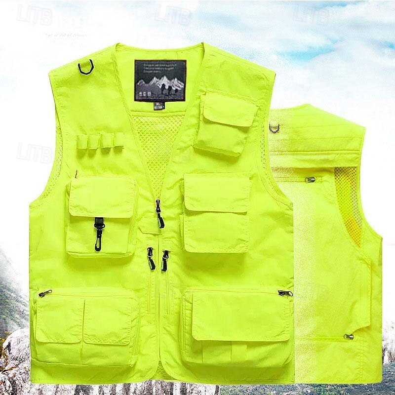 Men's Fishing Vest Hiking Vest Sleeveless Outerwear Outdoor Waterproof Breathable Quick Dry Pocket Polyester Dark Grey Black Army Green Camping / Hiking / Caving2