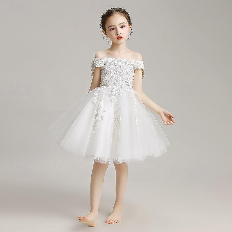 Toddler Girls' Flower Girl Dress Party Dress Sequin 3/4 Length Sleeve Performance Wedding Party Mesh Cute Princess Polyester Above Knee Sheath Dress Tulle Dress Summer Spring Fall 3-7 Years White