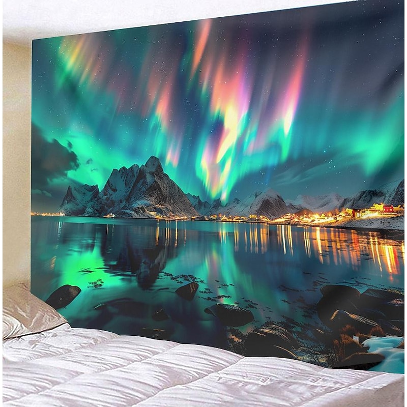 Aurora Northern Lights Hanging Tapestry Wall Art Large Tapestry Mural Decor Photograph Backdrop Blanket Curtain Home Bedroom Living Room Decoration4