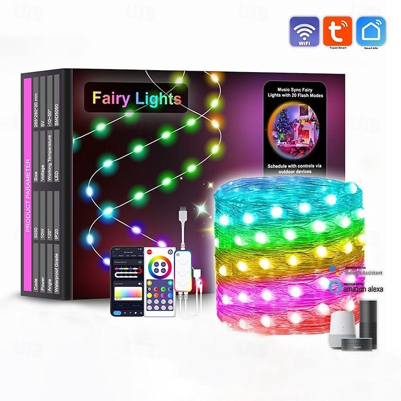 Smart LED Decorative String Lights, Wifi Control LED Fairy Lights-Leather Line Light with Tuya Intelligent Point Control, Graffiti WiFi Control Phantom for Christmas Day Party Decoration Light