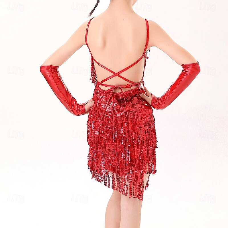 Latin Dance Kids' Dancewear Dress Tassel Pure Color Splicing Girls' Performance Training Sleeveless High Polyester3