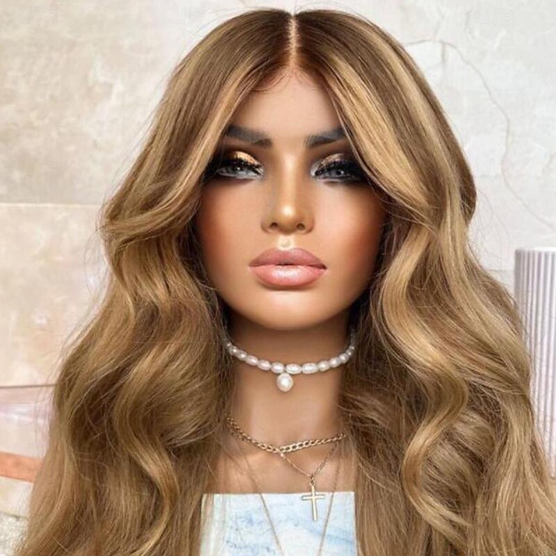 Unprocessed Virgin Hair 13x4 Lace Front Wig Middle Part Brazilian Hair Wavy Multi-color Wig 130% 150% Density with Baby Hair Highlighted / Balayage Hair 100% Virgin Glueless Pre-Plucked For Women Long4