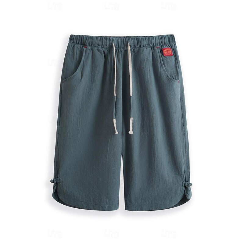 Men's Shorts Linen Shorts Summer Shorts Capri Pants Drawstring Plain Sports Short Work Daily Linen / Cotton Blend Classic Casual / Sporty Black Green Black2