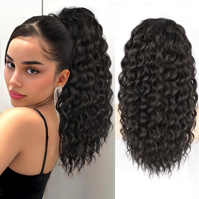 Curly Ponytail Extension Drawstring Ponytail for Black Women Brown Black Curly Clip in Hair Extensions 18 Inch Ponytail Extension Synthetic Hairpiece for Daily Party