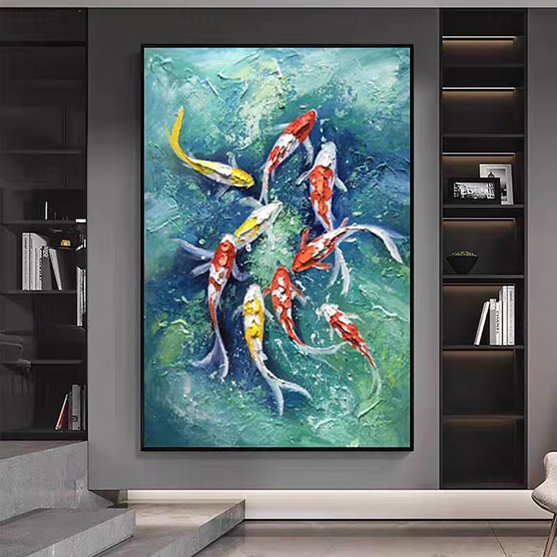Mintura Handmade Koi Carp Oil Paintings On Canvas Wall Art Decoration Modern Abstract Fish Animals Picture For Home Decor Rolled Frameless Unstretched Painting4